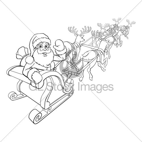 500x500 Santa Claus And Reindeer Christmas Sleigh Sled Gl Stock Images - Sleigh Sketch