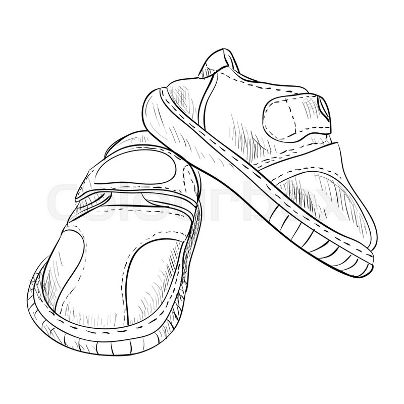 800x800 Vector Sketch Of Kid Boots. Hand Draw Illustration. Stock Vector - Slipper Sketch