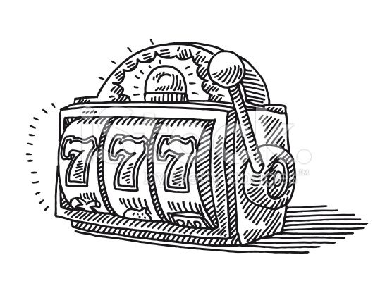 556x416 Hand Drawn Vector Drawing Of A Slot Machine Showing The Jackpot - Slot Machine Sketch