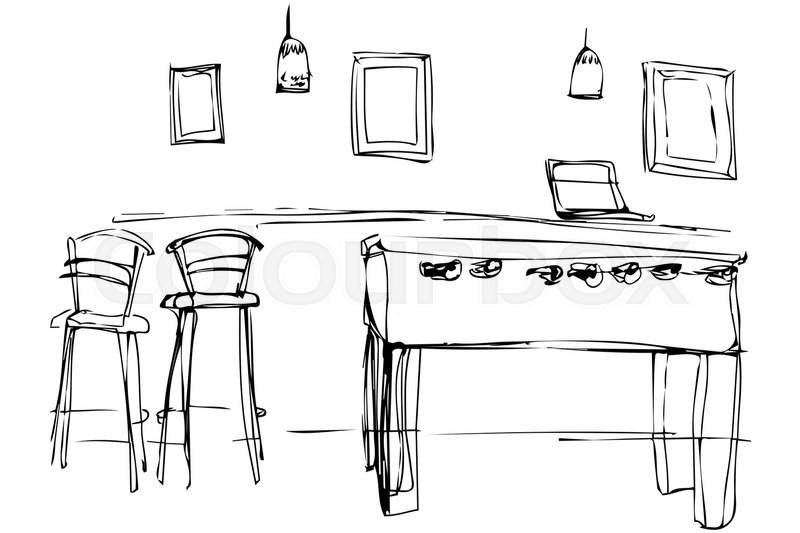 800x533 Black And White Vector Sketch Of A Slot Machine In A Cafe Near The - Slot Machine Sketch
