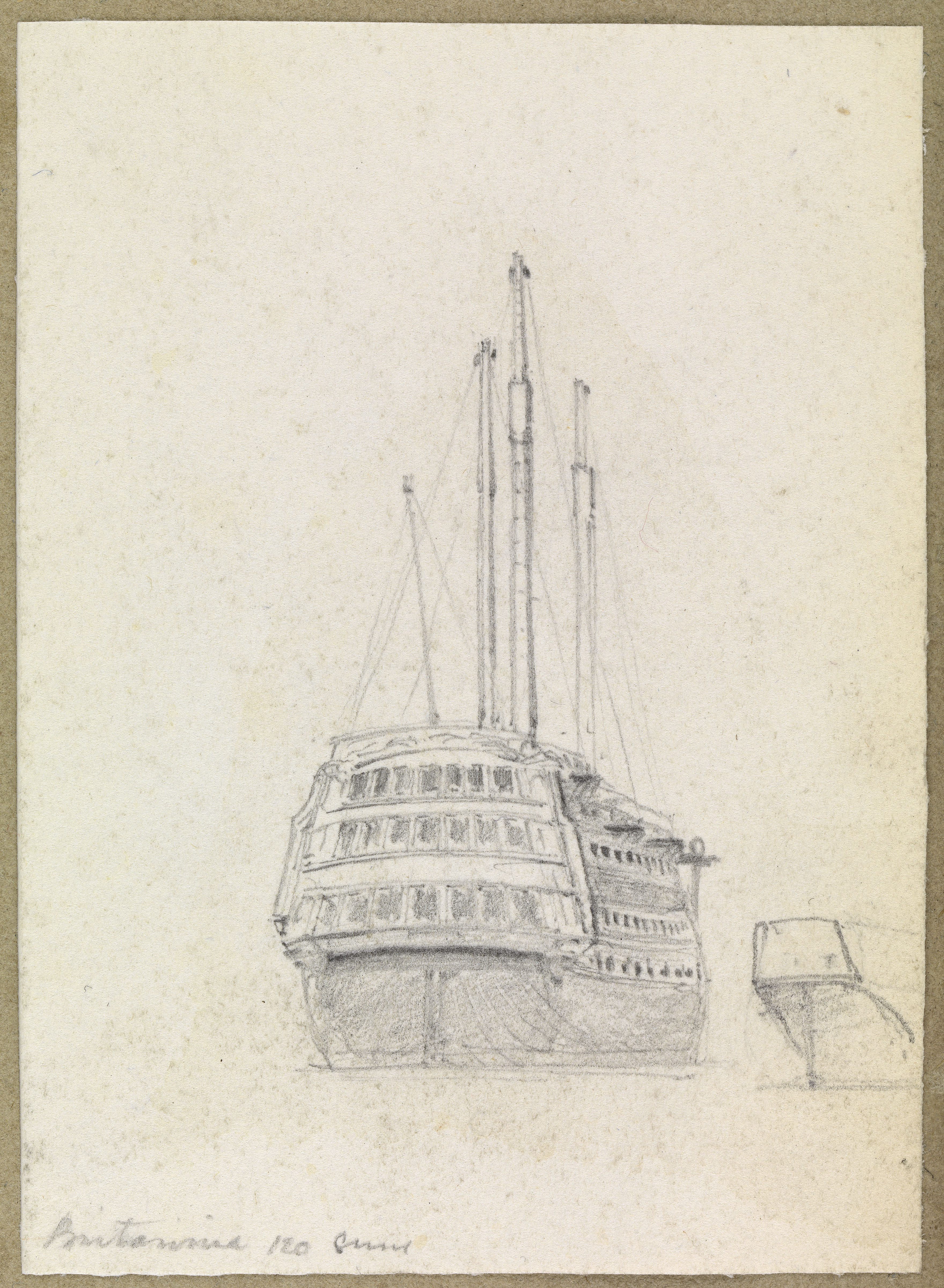 3519x4800 Small Sketch Of Britannia 120 Guns, Stern View - Small Boat Sketch