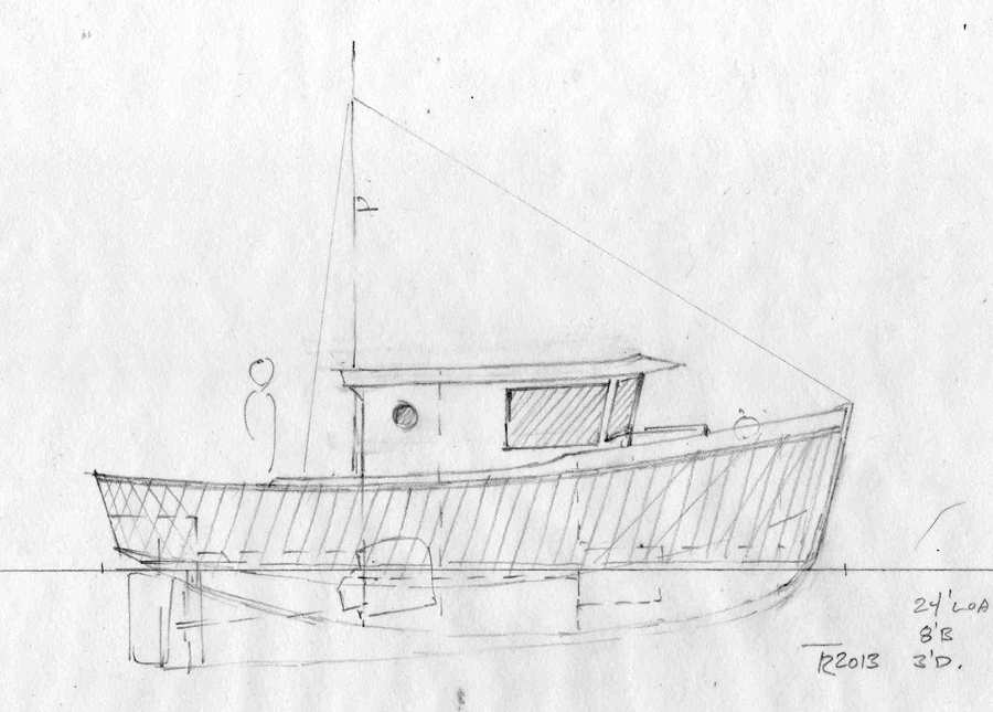 900x645 Tanu 24. Full Displacement Aluminum Cruiser And Day Fishing Boat - Small Boat Sketch