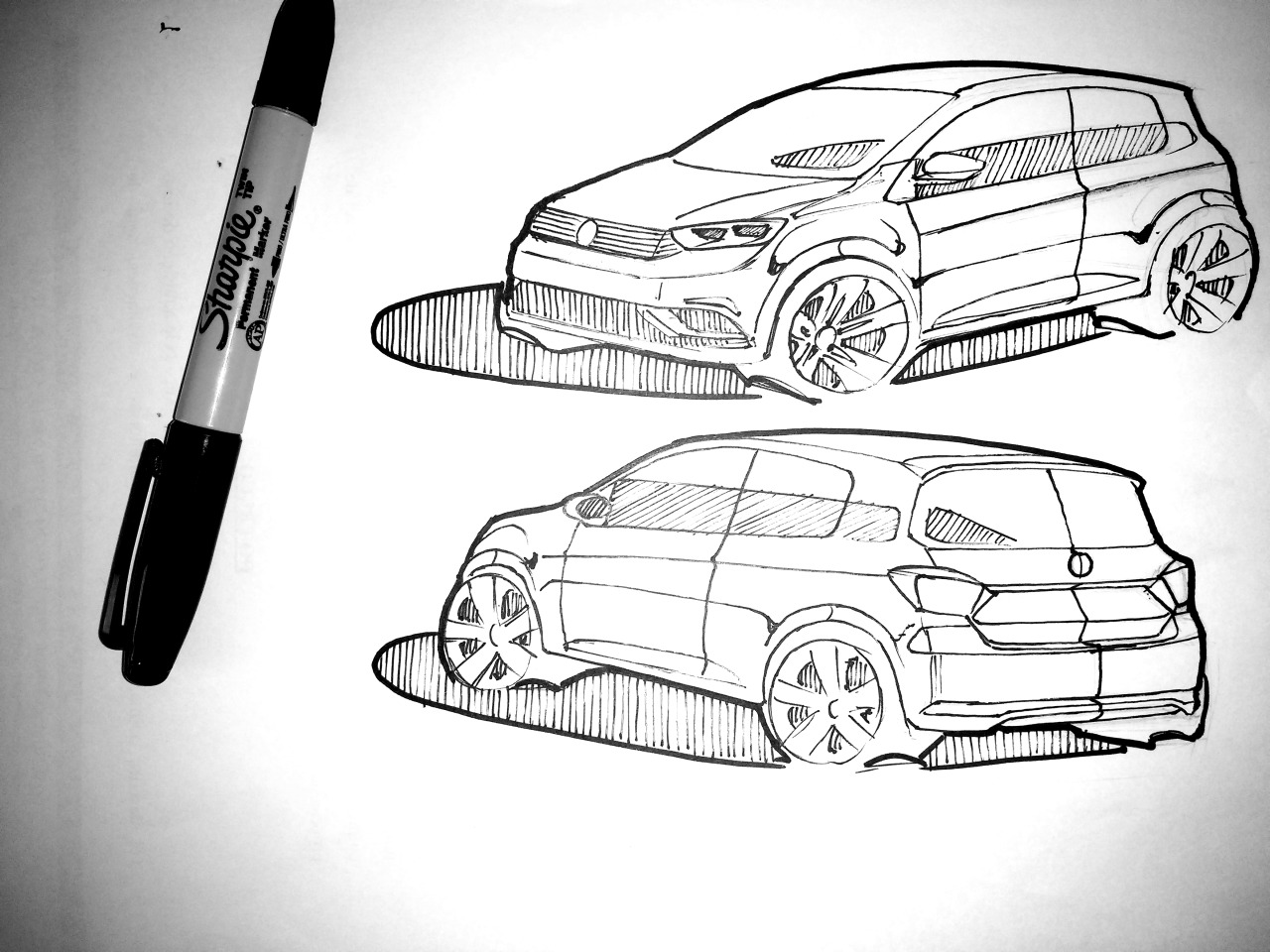 1280x960 Car Sketches Sketching With A Sharpie For A Change. A Small Vw. - Small Car Sketch