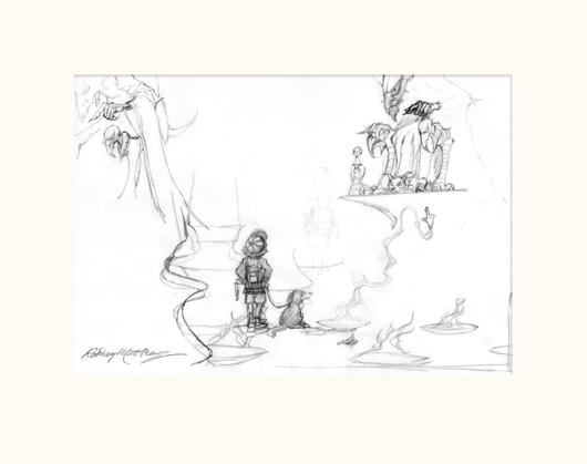 530x419 Sacred Blood Boy, Dog And Villain Original Sketch By Rodney - Small Dog Sketch