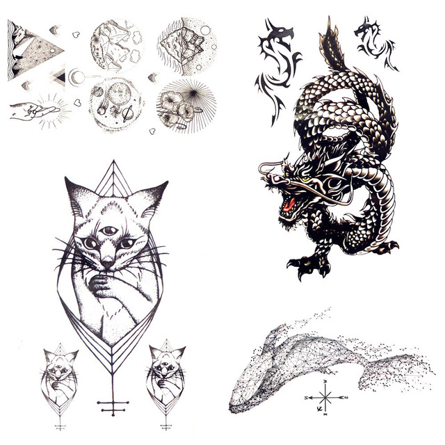 640x640 Buy 1pc Roar Dragon Geometric Cat Waterproof - Small Dragon Sketch