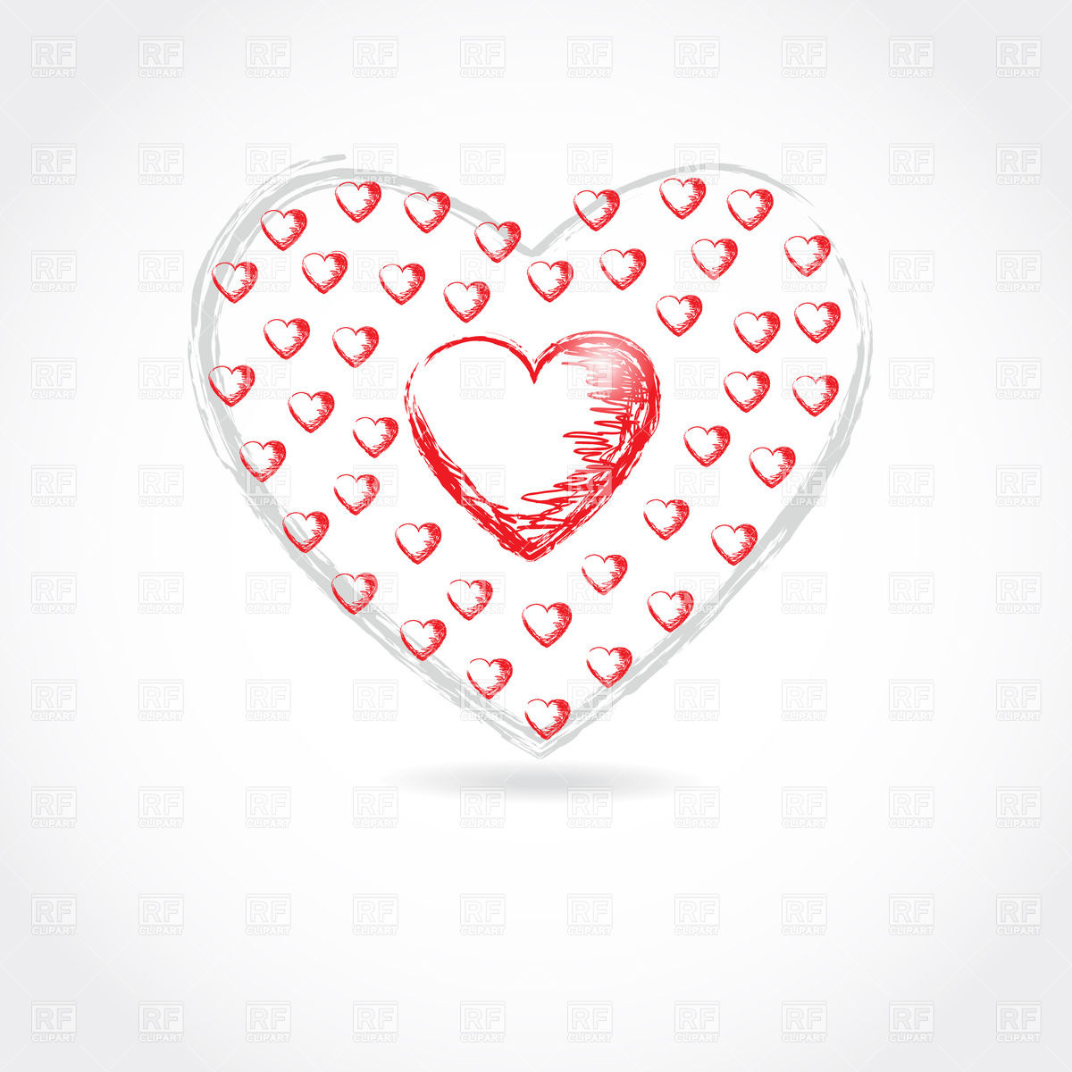 1200x1200 Small Red Sketch Hearts Iside The Big One Vector Image Vector - Small Heart Sketch