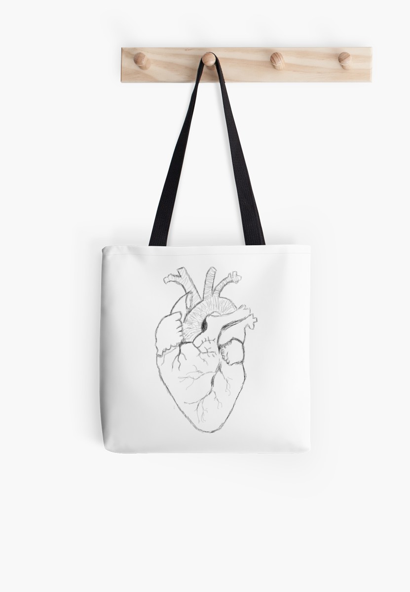 831x1200 Anatomical Heart Sketch Tote Bags By Katie Lamb Redbubble - Small Heart Sketch
