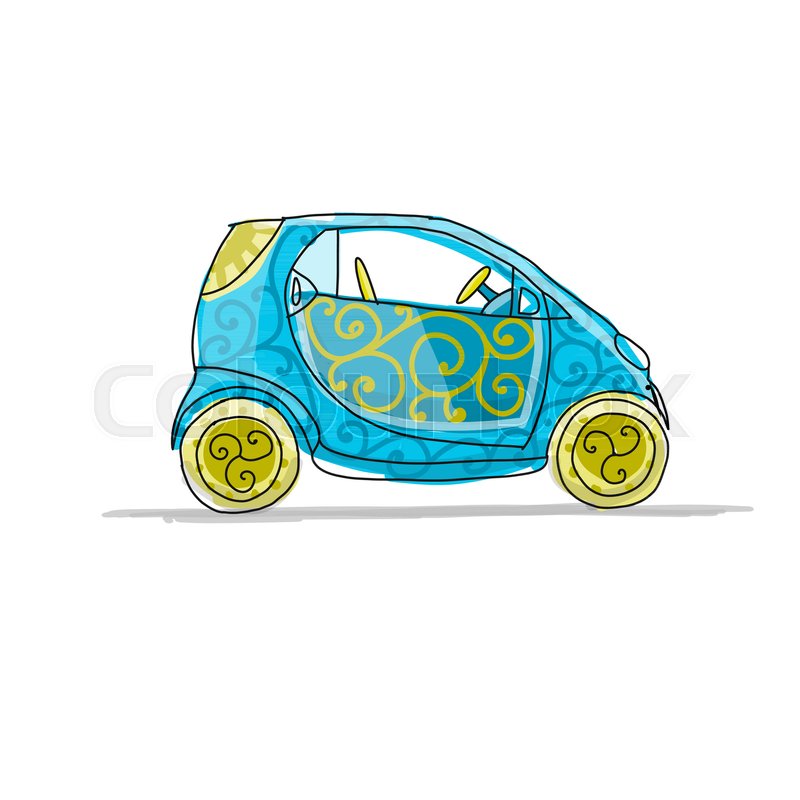 800x800 Small Smart Car, Sketch For Your Design. Vector Illustration - Smart Car Sketch