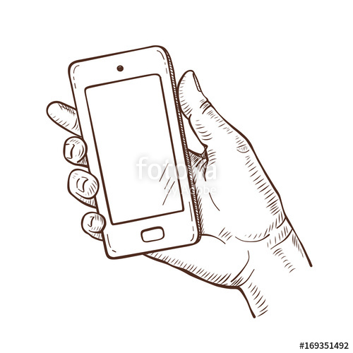 500x500 Vector Sketch Illustration Of Human Hand Holding Smartphone Stock - Smartphone Sketch