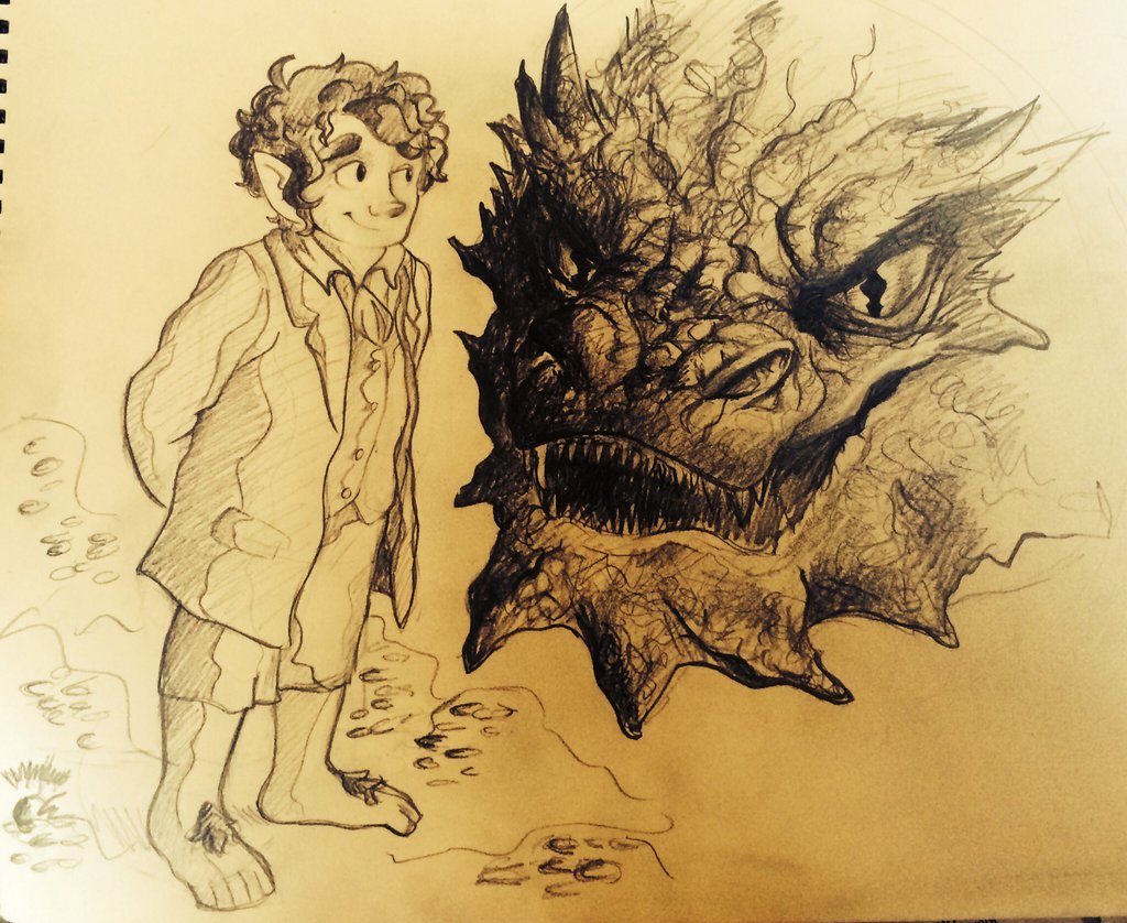 1024x838 Middle Earth Bilbo And Smaug Sketch By Alexandrabowmanart On - Smaug Sketch