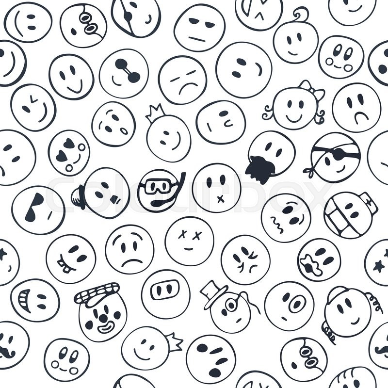 800x800 Seamless Pattern With Cheerful And Happy Smiley Faces. Sketch - Smiley Faces Sketch