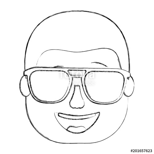 500x500 Smiling Face Man Wearing Sunglasses Vector Illustration Sketch - Smiling Face Sketch