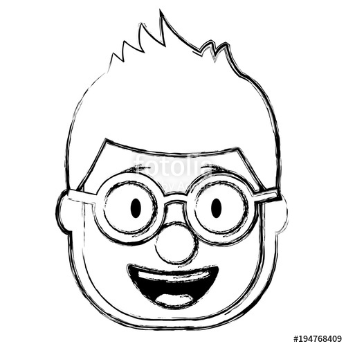 500x500 Smiling Face Man With Glasses And Mask Clown Vector Illustration - Smiling Face Sketch