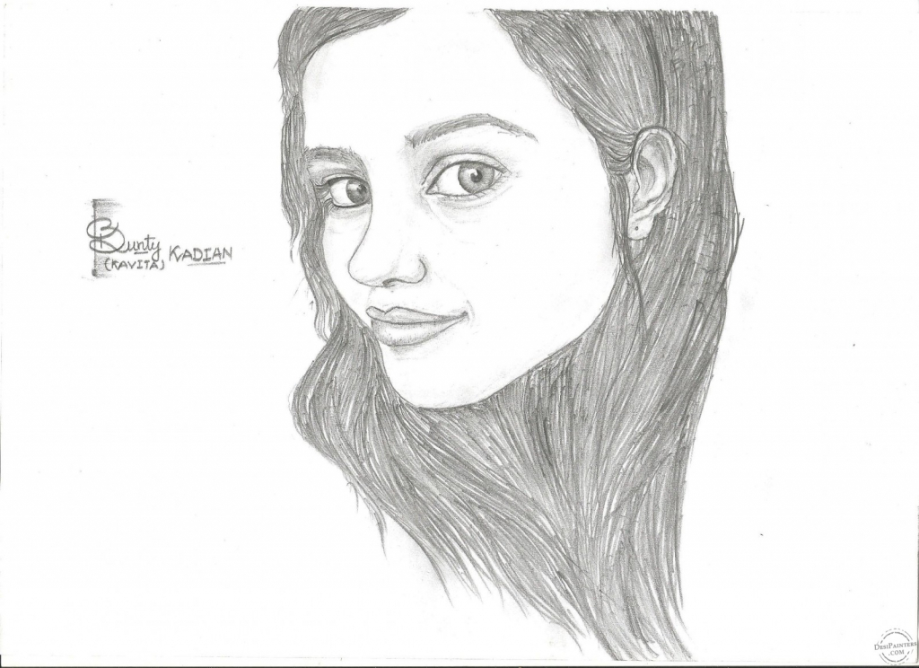1024x744 Pencil Sketch Of A Indian Girl Face Similiar Smiling Girl Sketch - Smiling Girl Sketch