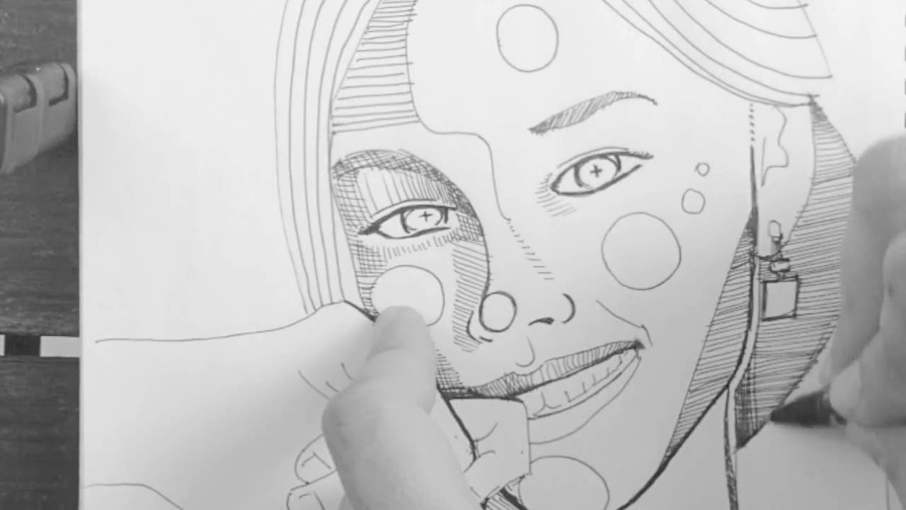 1280x720 Smiling Girl Ink Sketch Portrait - Smiling Girl Sketch