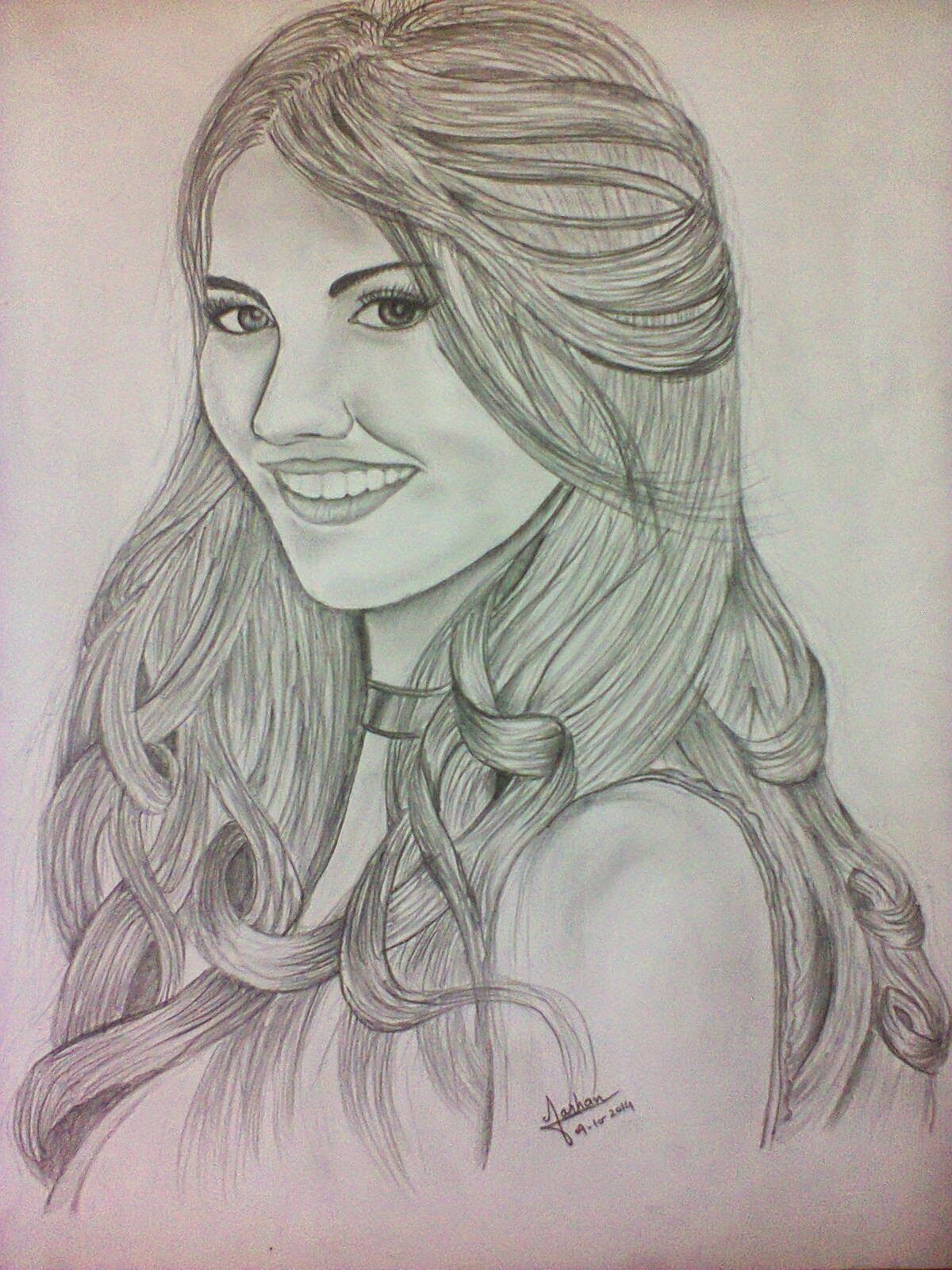 1200x1600 Portrait Of Smiling Girl Using Graphite Pencil On Simple Sheet - Smiling Girl Sketch