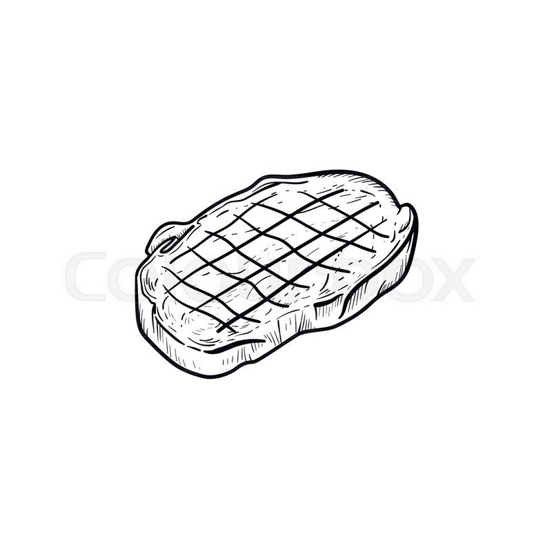 800x800 Beef Steak With Smoke Hand Drawn Outline Doodle Icon. Vector - Smoke Sketch