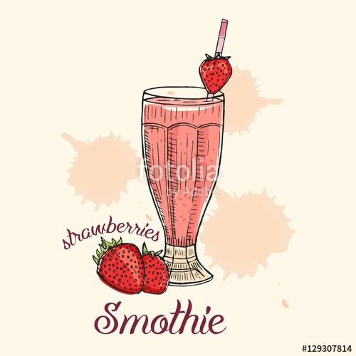 500x500 Creative Strawberry Smoothie In Glass With Straw. Vector - Smoothie Sketch