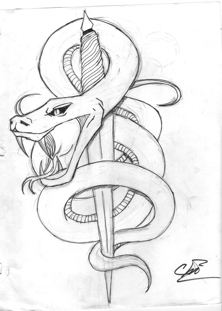 756x1057 Snake And Dagger Tattoo Drawing Drawing Skill - Snake Tattoo Sketch