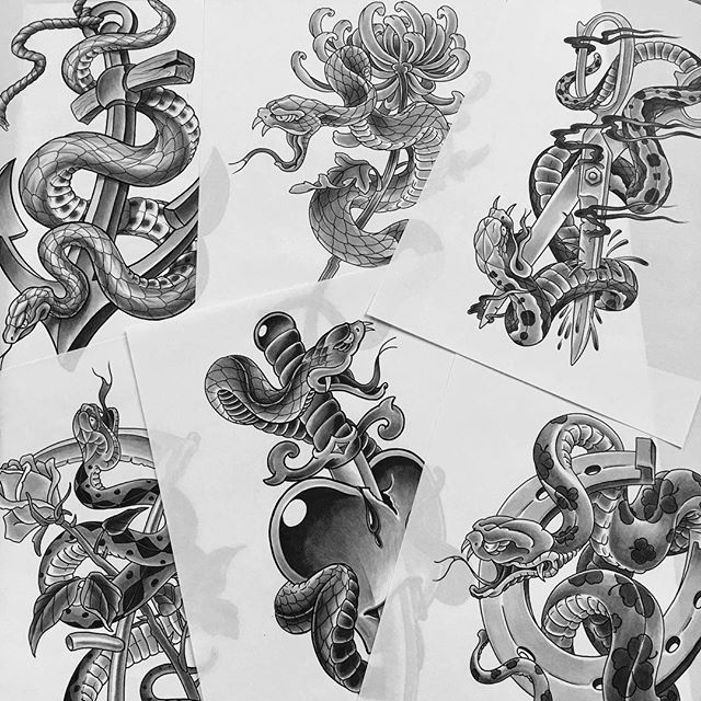 640x640 Snake Tattoo Ideas By George Bardadim, Hard Copy Book - Snake Tattoo Sketch