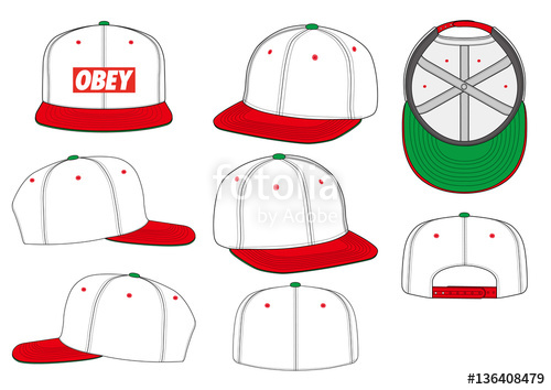500x354 Obey Snapback Technical Drawing Flat Sketches Template Stock - Snapback Sketch