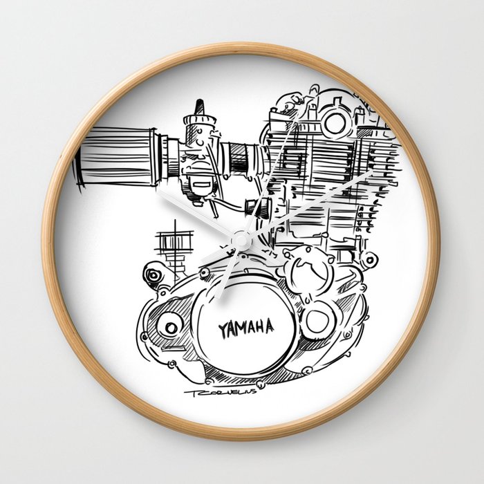700x700 Yamaha Sr500 Motor Sketch Wall Clock By Tcornelius Society6 - Snare Drum Sketch