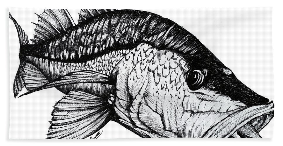 967x500 Snook Bath Towel For Sale By Greg Lowman - Snook Sketch