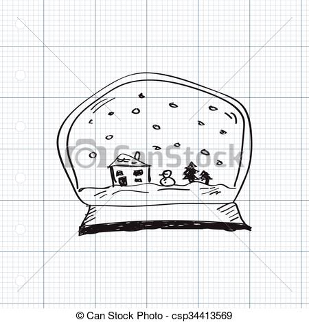 450x470 Simple Doodle Of A Snow Globe. Simple Hand Drawn Doodle Of A - Snow Globe Sketch