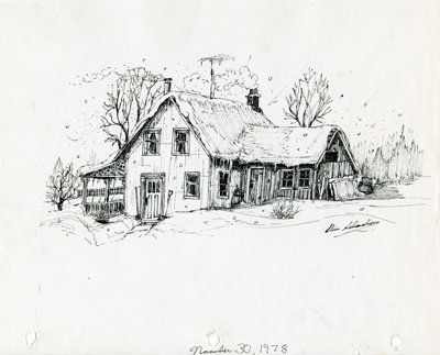 400x323 Pencil Sketch Of A Snow Covered Home, 1978 Almaguin Highlands - Snow Sketch