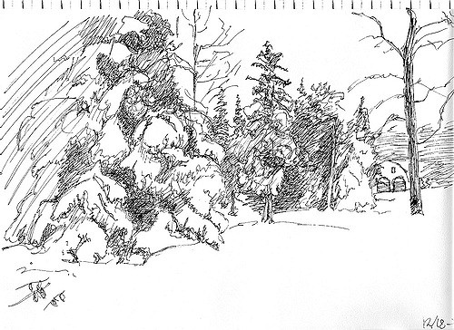 500x364 Snow Sketch Pen And Ink In My Sketchbook, From A Photo I - Snow Sketch