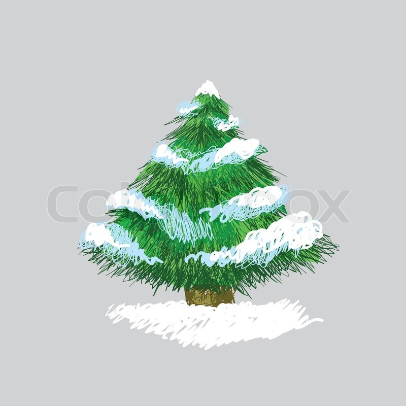 800x800 Illustration Of Hand Drawn Pine Tree With Snow, Original Sketch - Snow Tree Sketch