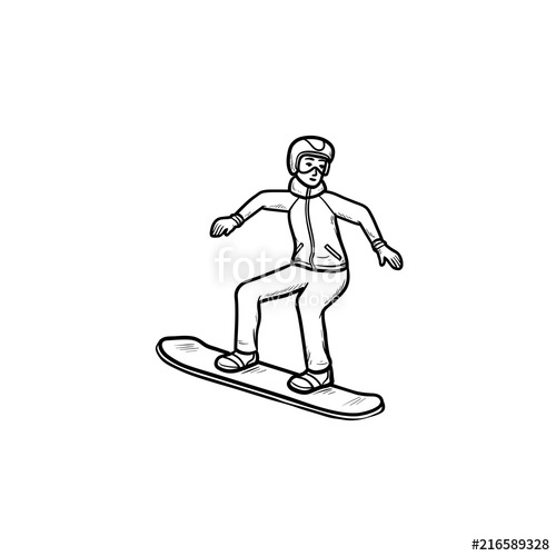 500x500 Snowboarder Hand Drawn Outline Doodle Icon. Snowboarding Equipment - Snowboard Sketch