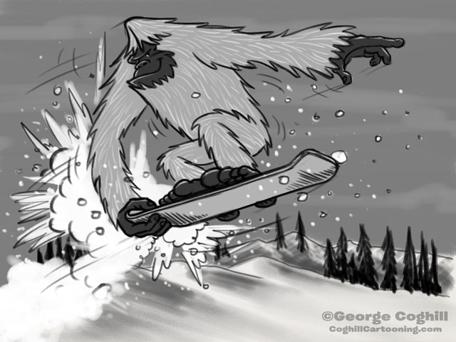 640x480 Yeti Snowboarding Cartoon Sketch - Snowboard Sketch