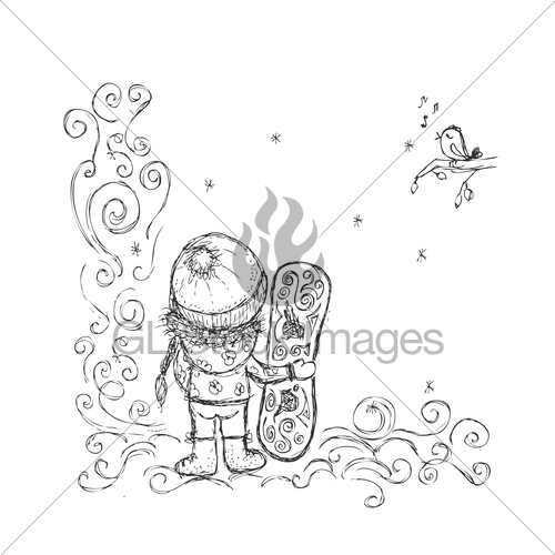 500x500 Cute Girl With Snowboard, Sketch For Your Design Gl Stock Images - Snowboard Sketch