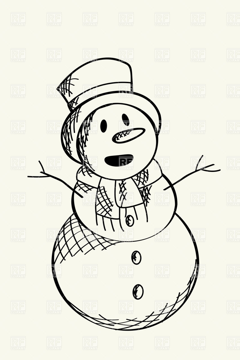 800x1200 Hand Drawn Sketch Of Snowman Vector Image Vector Artwork Of - Snowman Sketch