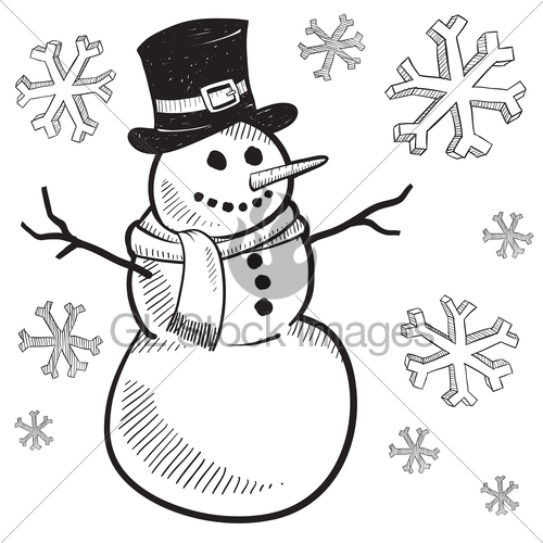 500x500 Holiday Snowman Sketch Gl Stock Images - Snowman Sketch