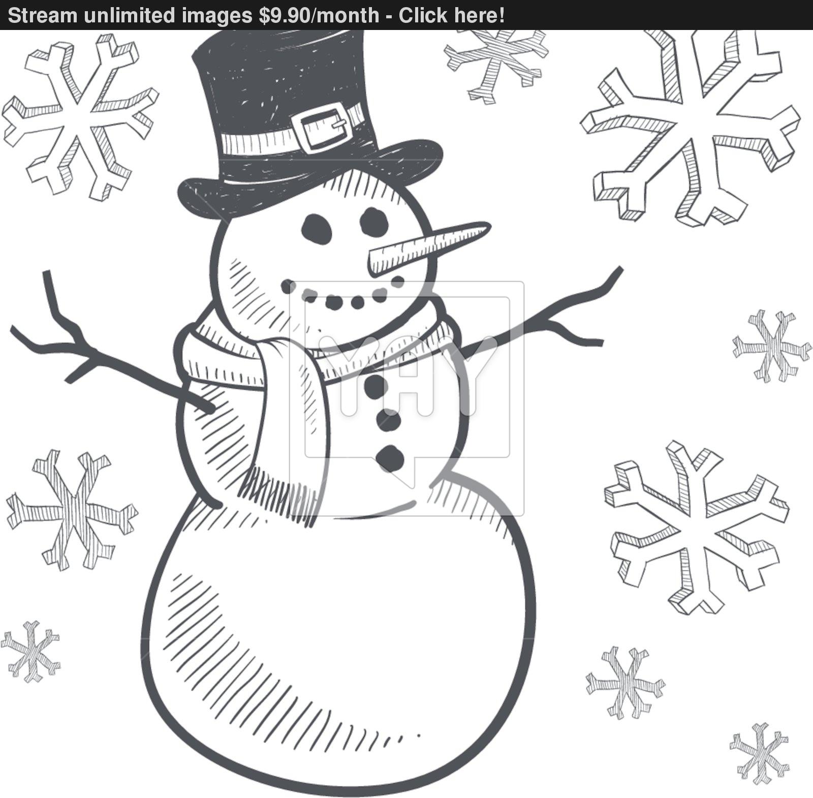 1600x1570 Holiday Snowman Sketch Vector - Snowman Sketch