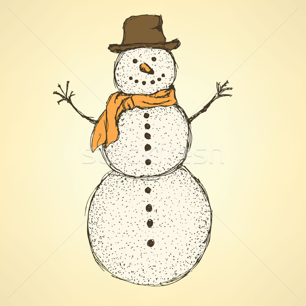 600x600 Sketch Christmas Snowman In Vintage Style Vector Illustration - Snowman Sketch Images