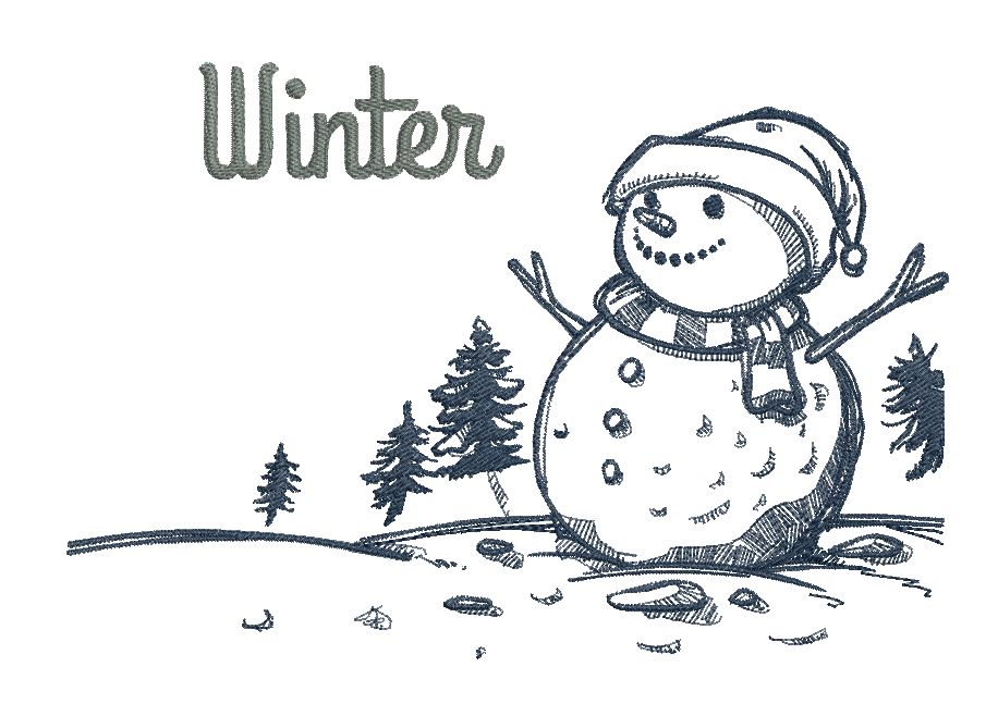 916x658 Sketch Snowman Scene - Snowman Sketch Images