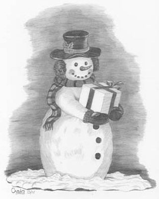 320x400 Snowman Bearing Gifts Pencil Sketch - Snowman Sketch Images
