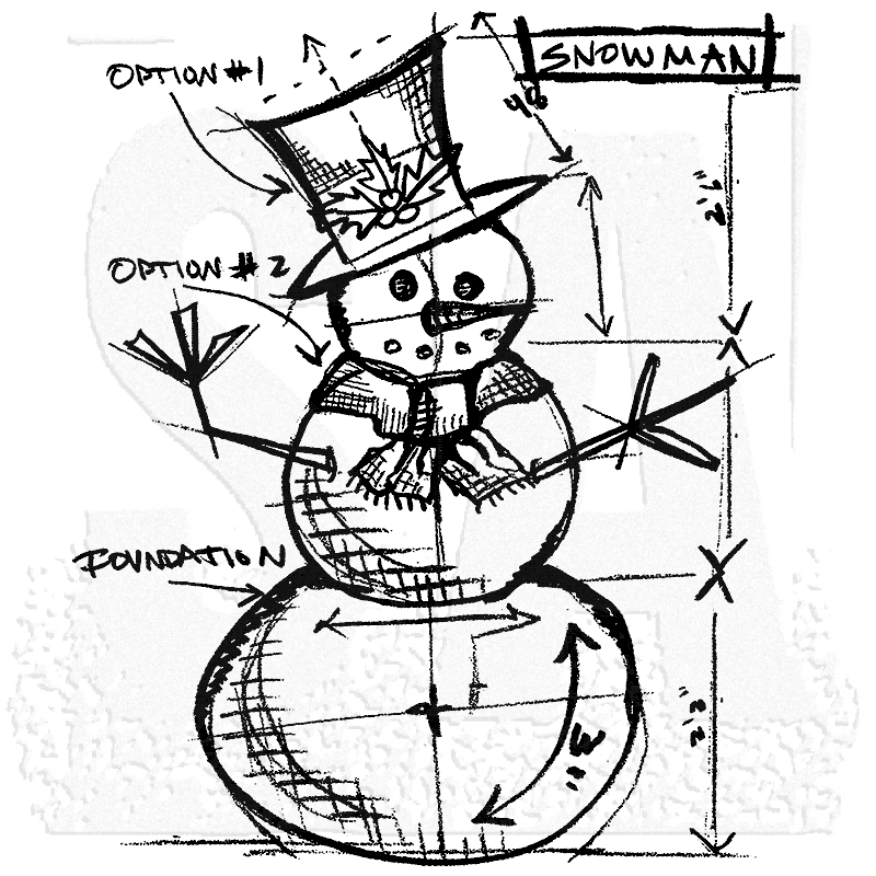 800x800 Tim Holtz Wood Mounted Stamp - Snowman Sketch Images