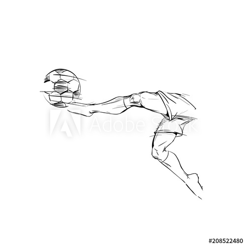 500x500 Soccer Player In A Jump, Kicks The Ball Scoring A Goal. Hand Drawn - Soccer Goal Sketch