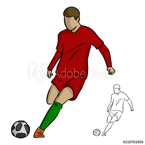 500x500 Soccer Player In Action, Shooting A Goal Vector Illustration - Soccer Goal Sketch