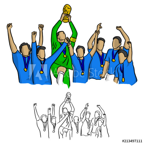 500x500 Soccer Team Winner In Blue Jersey Shirt Holding Goal Trophy Vector - Soccer Jersey Sketch
