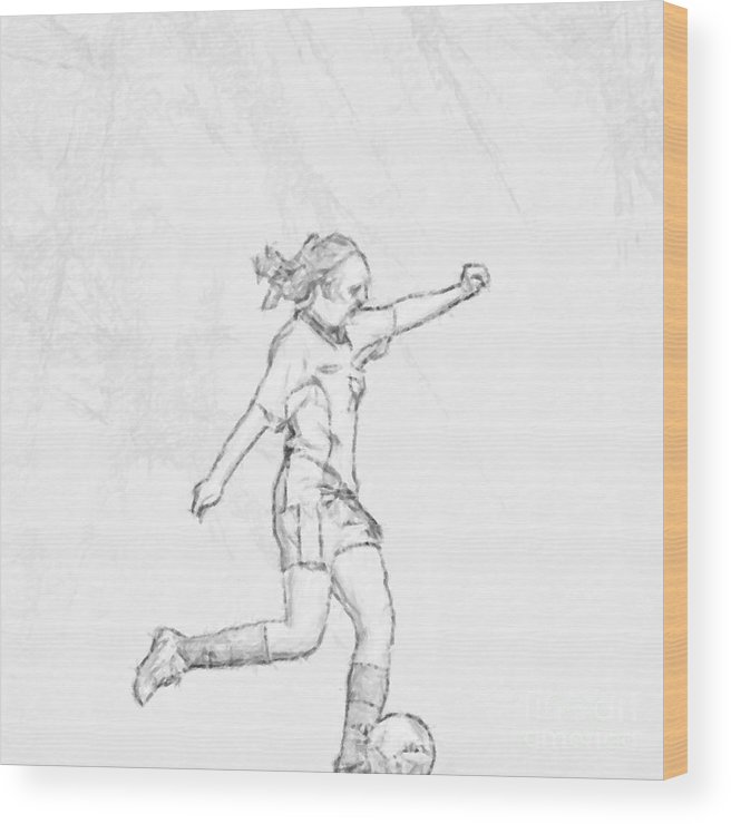 656x740 Girl Soccer Player Charcoal Sketch Wood Print By Randy Steele - Soccer Player Sketch