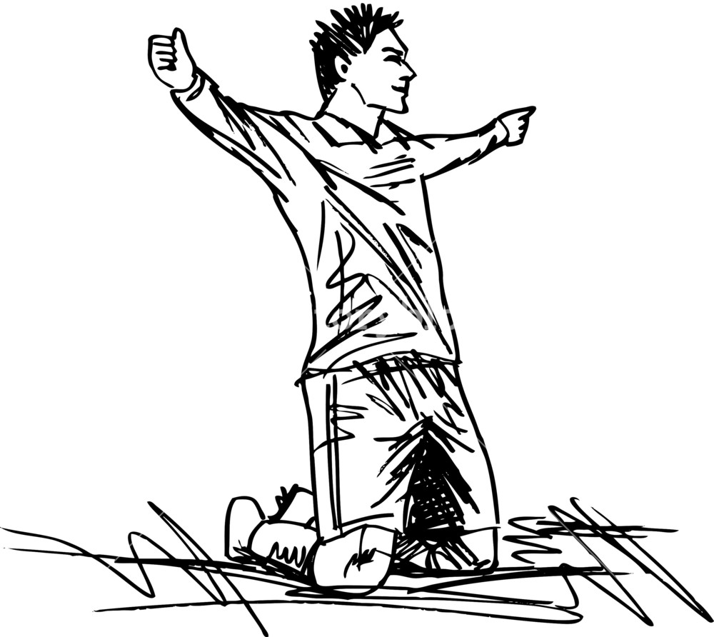 1000x892 Sketch Of Happy Soccer Player Is Celebrating A Goal. Vector - Soccer Player Sketch