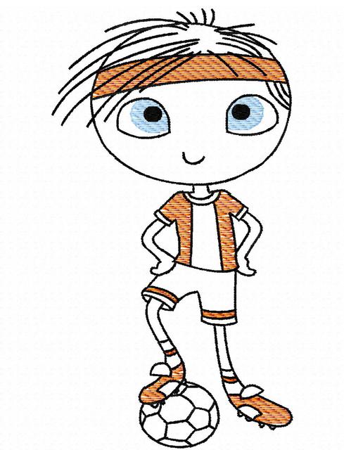 489x640 Swirly Boy Soccer Player Sketch Embroidery Design - Soccer Player Sketch