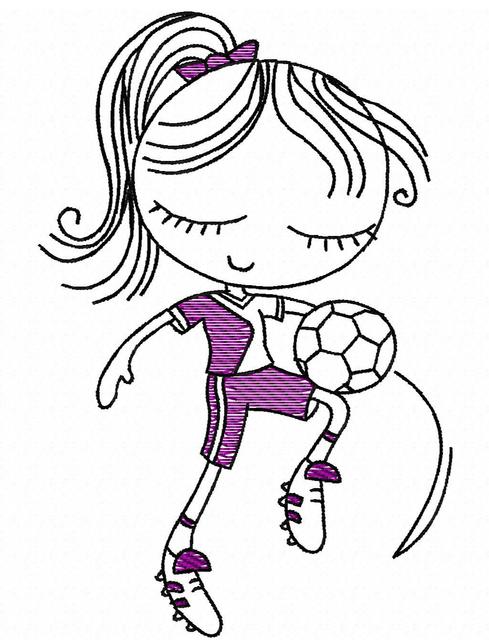 489x640 Swirly Girl Soccer Player Sketch Embroidery Design - Soccer Player Sketch