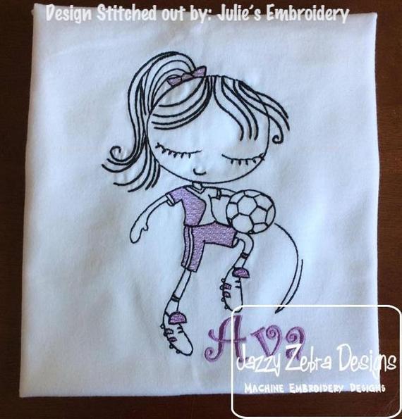 570x595 Swirly Girl Soccer Player Sketch Embroidery Design Soccer Etsy - Soccer Player Sketch