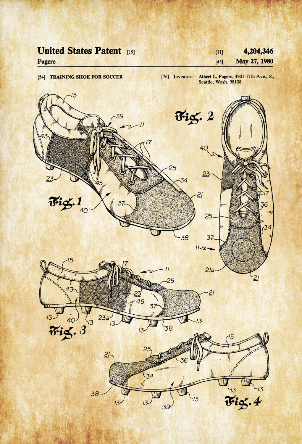 1021x1500 Soccer Cleats Patent 1980 Patent Print, Wall Decor, Soccer Shoes - Soccer Shoes Sketch
